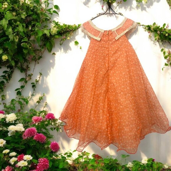 Bonnie Jean Orange Polka Dot Twirl Collar Fancy Easter Party Dress Girls Size 4 - Picture 2 of 12